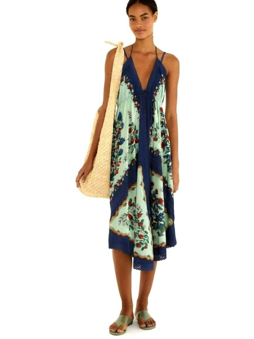 New FARM RIO FRUIT BEAUTY GREEN MAXI DRESS Medium